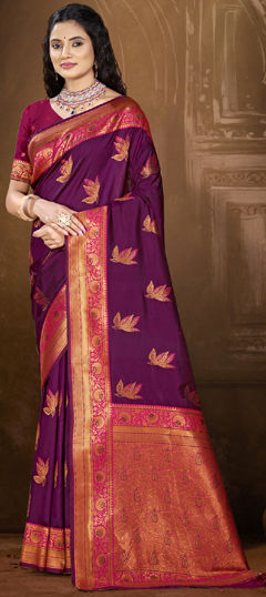 Purple and Violet color Saree in Art Silk fabric with Weaving, Zari work