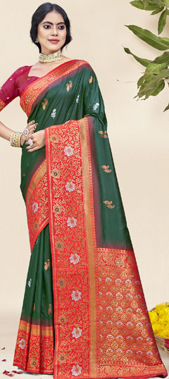 Green color Saree in Art Silk fabric with Weaving work