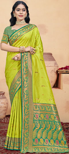 Green color Saree in Art Silk fabric with Weaving work