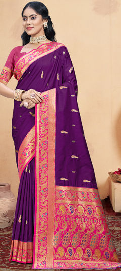 Purple and Violet color Saree in Art Silk fabric with Weaving work