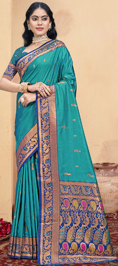 Blue color Saree in Art Silk fabric with Weaving work
