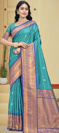 Blue color Saree in Art Silk fabric with Weaving work