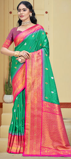 Blue color Saree in Art Silk fabric with Weaving work