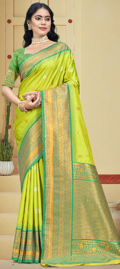 Green color Saree in Art Silk fabric with Weaving work