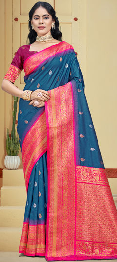 Blue color Saree in Art Silk fabric with Weaving work