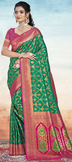Green color Saree in Art Silk fabric with Weaving work