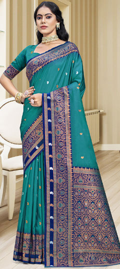 Blue color Saree in Art Silk fabric with Weaving work