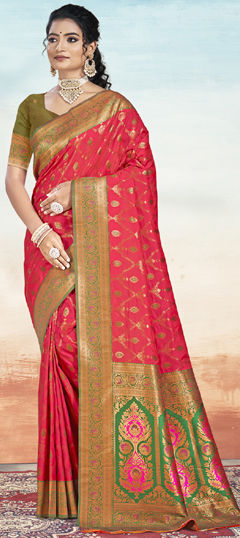 Red and Maroon color Saree in Art Silk fabric with Weaving work
