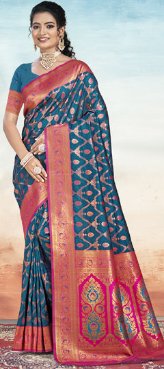 Blue color Saree in Art Silk fabric with Weaving work