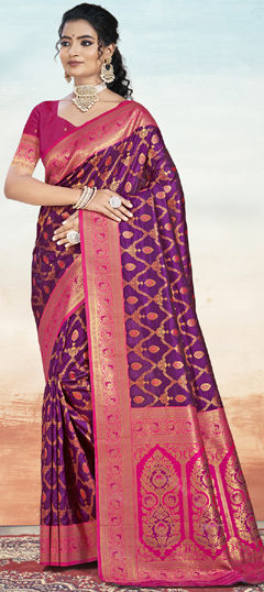 Purple and Violet color Saree in Art Silk fabric with Weaving work
