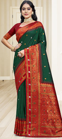 Green color Saree in Art Silk fabric with Weaving work