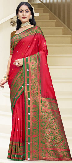 Red and Maroon color Saree in Art Silk fabric with Weaving work