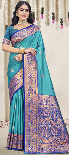 Blue color Saree in Art Silk fabric with Weaving work