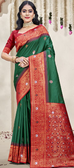 Green color Saree in Art Silk fabric with Weaving work