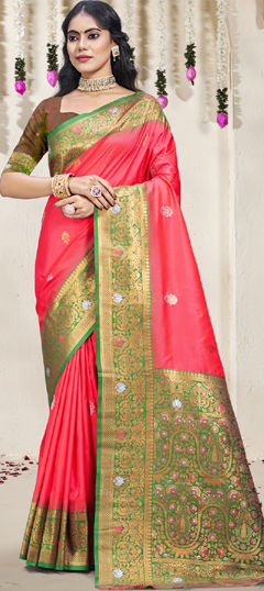 Pink and Majenta color Saree in Art Silk fabric with Weaving work