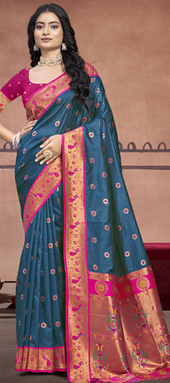 Blue color Saree in Art Silk fabric with Weaving work