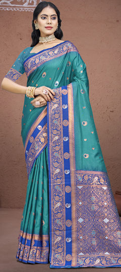 Blue color Saree in Art Silk fabric with Weaving work
