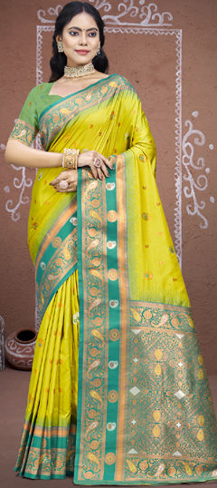 Green color Saree in Art Silk fabric with Weaving work