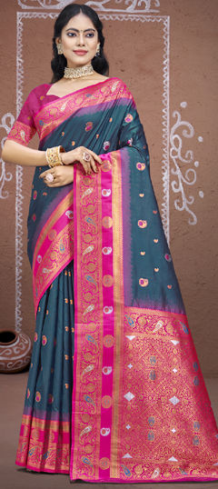 Blue color Saree in Art Silk fabric with Weaving work