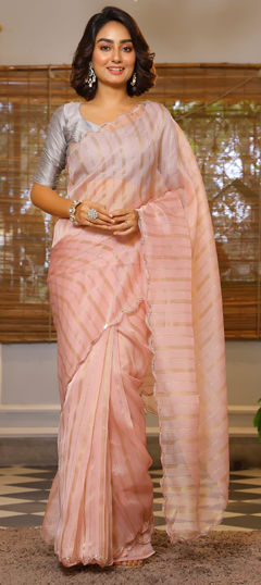 Pink and Majenta color Saree in Organza Silk fabric with Embroidered, Sequence, Thread work