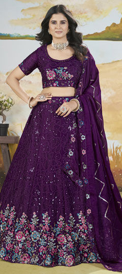 Purple and Violet color Lehenga in Silk fabric with Embroidered, Sequence, Thread work