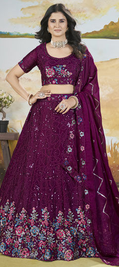 Pink and Majenta color Lehenga in Silk fabric with Embroidered, Sequence, Thread work