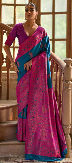 Blue color Saree in Banarasi Silk fabric with Weaving work