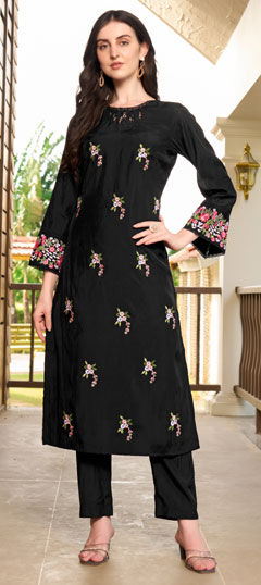 Black and Grey color Salwar Kameez in Art Silk fabric with Embroidered, Resham, Thread work