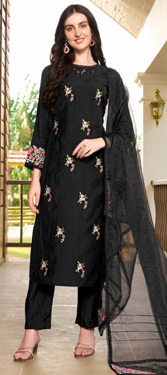 Black and Grey color Salwar Kameez in Art Silk fabric with Embroidered, Resham, Thread work