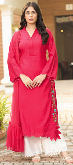 Pink and Majenta color Salwar Kameez in Art Silk fabric with Embroidered, Resham, Thread work