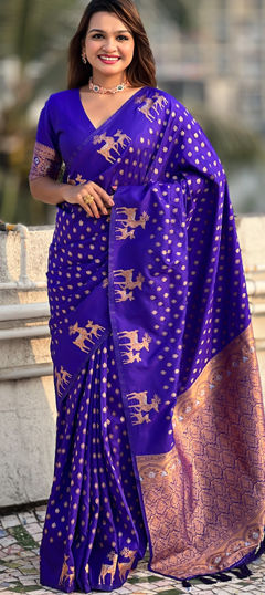 Purple and Violet color Saree in Silk fabric with Weaving, Zari work