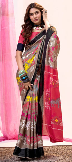 Multicolor color Saree in Tussar Silk fabric with Printed work