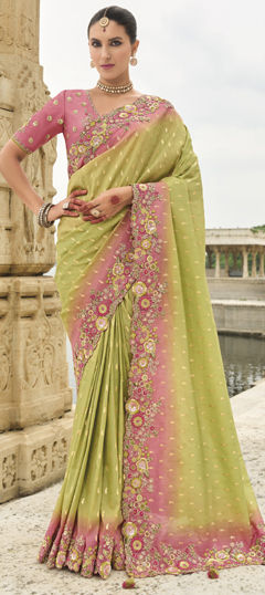 Green color Saree in Viscose fabric with Embroidered, Thread work