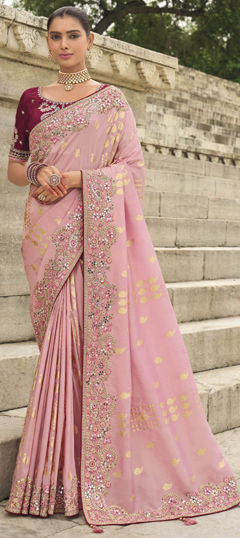 Pink and Majenta color Saree in Viscose fabric with Embroidered, Thread work