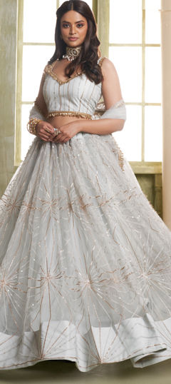 Black and Grey color Lehenga in Net fabric with Sequence, Thread work