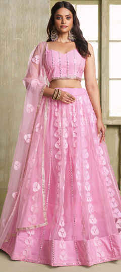 Pink and Majenta color Lehenga in Net fabric with Sequence, Thread work