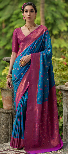 Blue color Saree in Banarasi Silk fabric with Weaving, Zari work