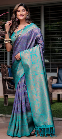 Blue color Saree in Banarasi Silk fabric with Weaving work