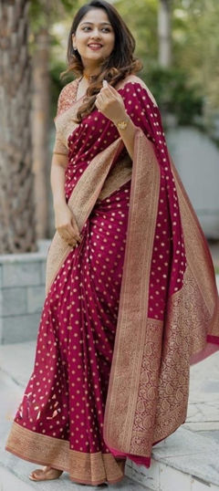 Red and Maroon color Saree in Art Silk fabric with Weaving work