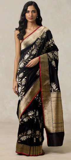 Black and Grey color Saree in Art Silk fabric with Weaving work