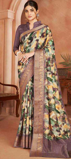 Multicolor color Saree in Crepe Silk fabric with Printed, Weaving work