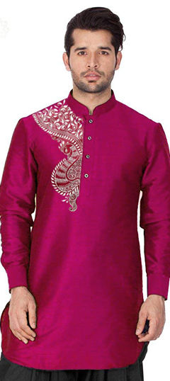 Pink and Majenta color Kurta in Dupion Silk fabric with Embroidered, Thread work
