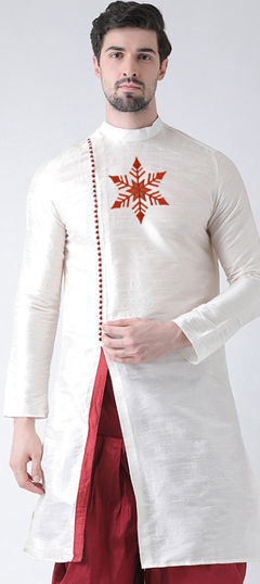 White and Off White color Kurta in Dupion Silk fabric with Embroidered, Thread work