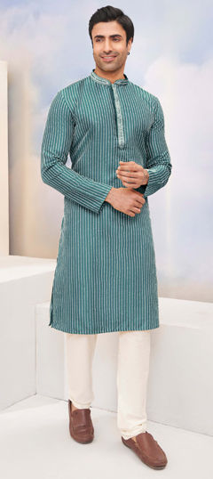 Blue color Kurta Pyjamas in Jacquard fabric with Sequence, Thread work