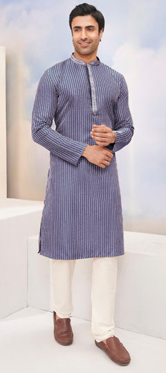 Blue color Kurta Pyjamas in Jacquard fabric with Sequence, Thread work