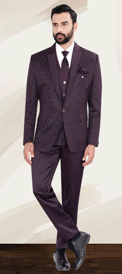 Purple and Violet color Tuxedo in Jacquard fabric with Weaving work