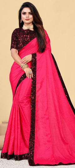 Pink and Majenta color Saree in Art Silk fabric with Border, Sequence work