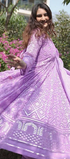 Purple and Violet color Salwar Kameez in Faux Georgette fabric with Embroidered, Sequence, Thread work