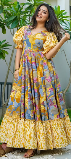 Multicolor color Gown in Rayon fabric with Printed work