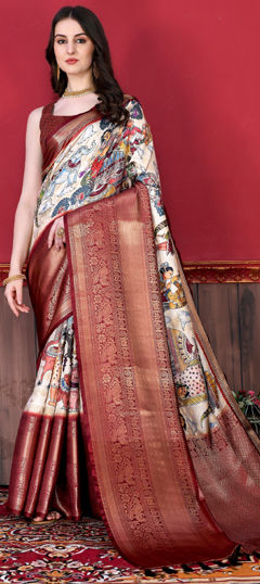 Multicolor color Saree in Silk fabric with Digital Print work